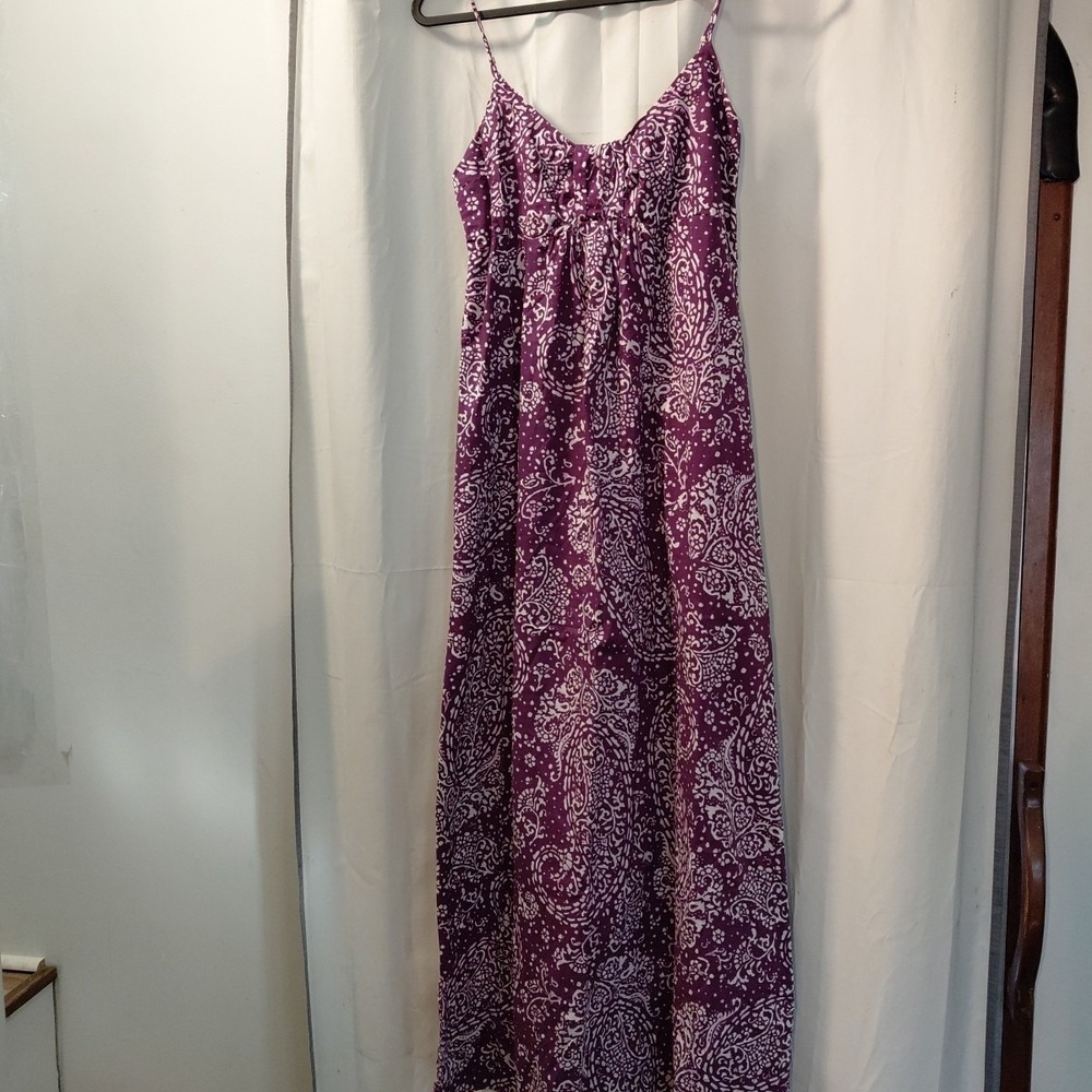 Vintage 90s Y2K spaghetti Strap Babydoll Purple Paisley Maxi Lined Dress Fairy